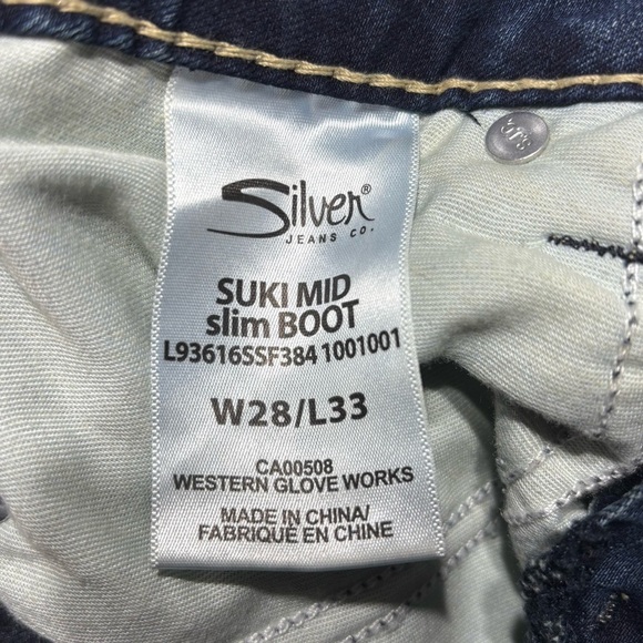Silver Jeans Womens 28 Suki Super Stretch Slim Boot Cut Mid Rise Dark Big Stitch - Picture 3 of 5